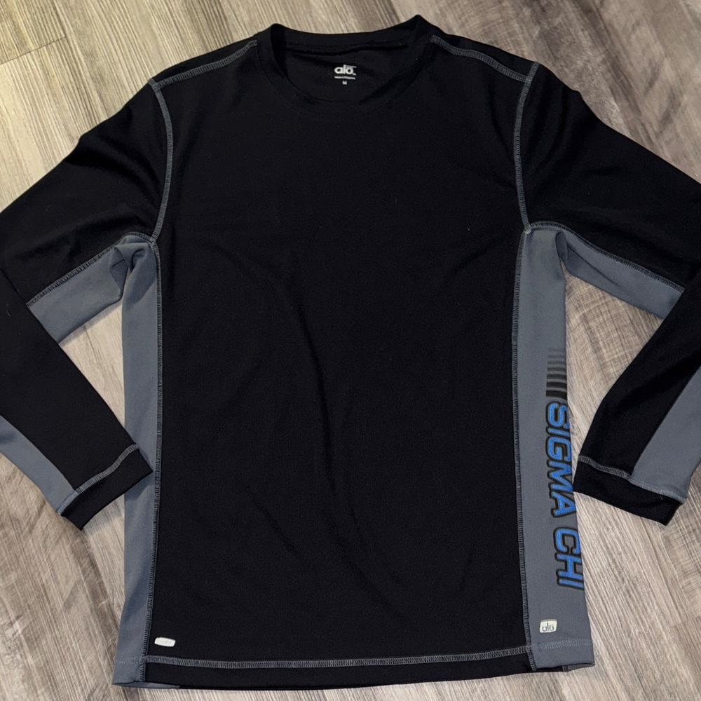 ALO Cool Fit medium men’s base layer shirt Sigma Chi black grey athletic